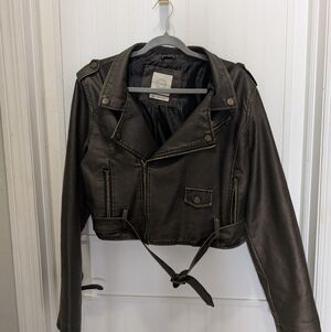 Stoosh Black Faux Leather Bomber Moto Jacket